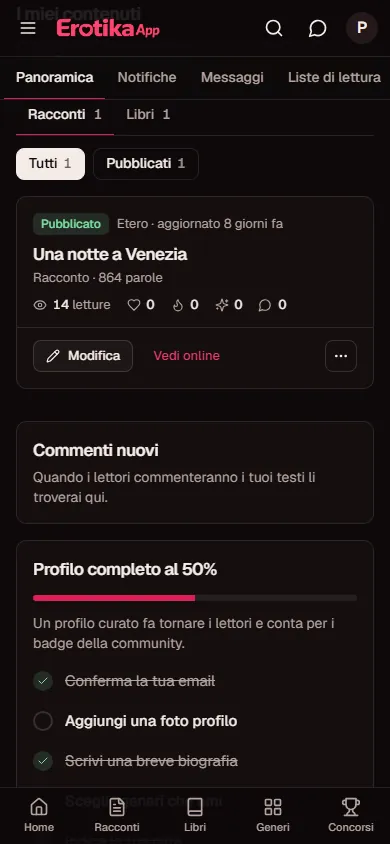 La panoramica della propria area di autore