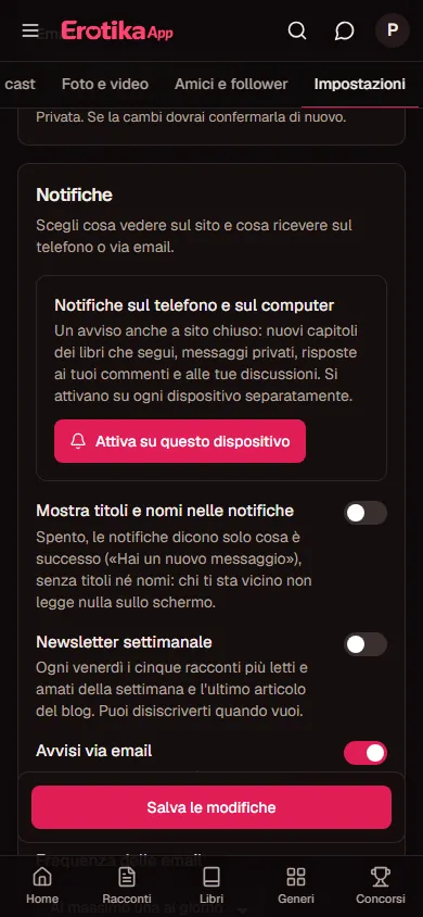 Le impostazioni delle notifiche