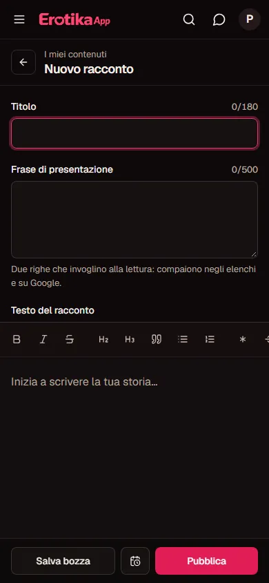 Il modulo per scrivere un nuovo racconto